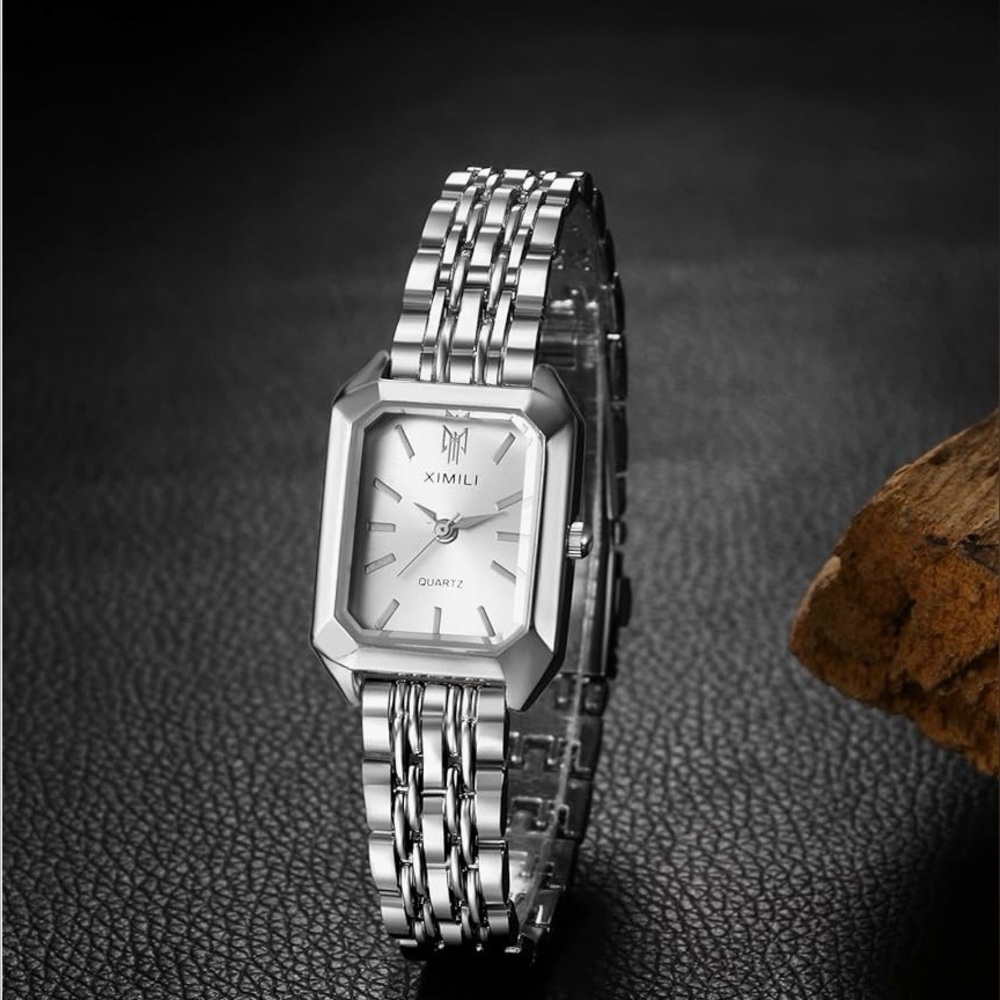 Silver Women's Watch with Black Dial
